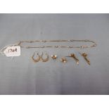 A 9CT yellow gold chain and three pairs of earrings