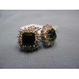 A pair of 18ct gold emerald & diamond earrings,