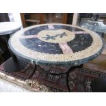 A WROUGHT IRON MOSAIC TOP TABLE