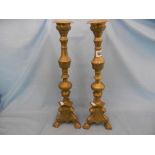 A pair of brass pricket candlesticks