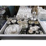 A large quantity of silver plate including a three piece coffee set