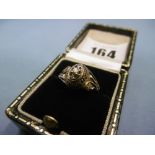 A 10 carat gold American college ring set with three diamonds. Size K & half.