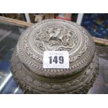 A white metal Indian lidded bowl, approx.