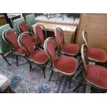SET OF EIGHT BENTWOOD CHAIRS WITH BURGANDY SEATS AND BACKS