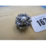 9ct WHITE GOLD PEARL AND SAPPHIRE RING