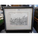 A FRAMED PENCIL DRAWING, THE BULLERS ARMS JAZZ FESTIVAL, SIGNED PAM GILLESPIE 1992,