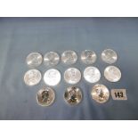 Thirteen 1 ounce fine silver Canadian maple leaf coins
