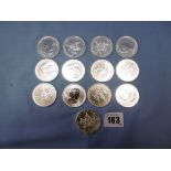 Thirteen 1 ounce fine silver Canadian maple leaf coins