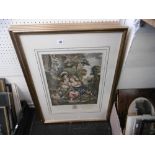 A set of four gilt framed coloured engravings