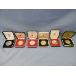 Six cased silver proof coins 1972-1999