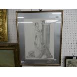 A framed and glazed pencil sketch width 42cm height 53cm