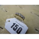 An 18ct yellow gold, five stone diamond ring, size j 1/2,