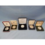 Five cased silver proof coins 1974-2002