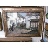 A gilt framed oil on canvas village scene,