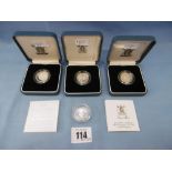 Four silver proof £1 coins 1985-1997