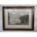 A framed Frank Brangwyn copper plate etching Albi on river Tarn France width 85cm height 55cm