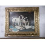 A gilt framed oliograph dogs playing cards