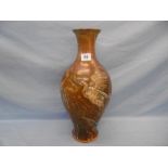 A rare Hannah Barlow tall blue and brown glazed vase monogrammed to base,