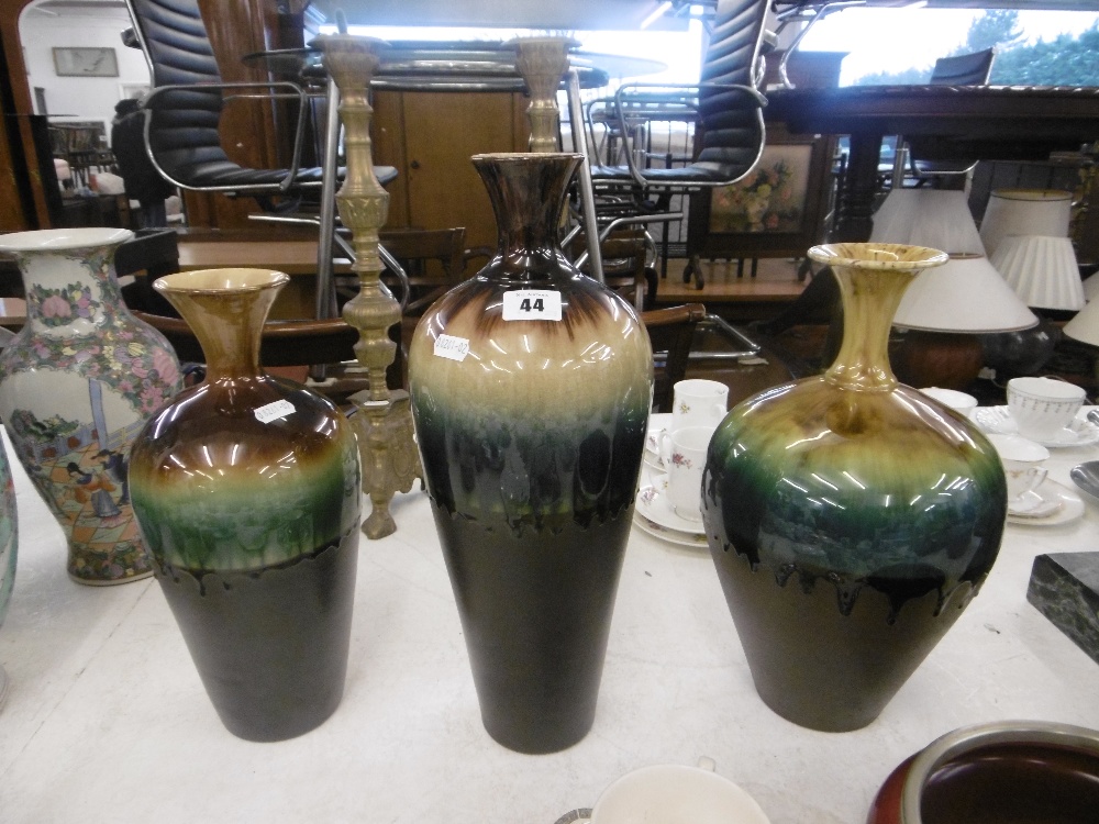 Three Persian drip glazed vases A/F