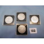 Four early 20th century German three mark silver coins weight 16 grams each