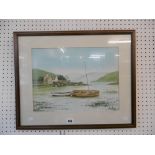 A framed watercolour, Scottish river scene,