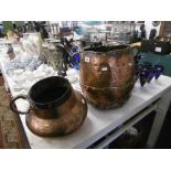 Two old Chilean copper and brass pots