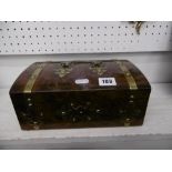 A Victorian ladies 19th century walnut brass bound work box with silk lined interior