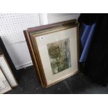 Four framed pictures including a Russell Flint print and a pencil study