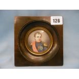 A framed miniature painting of Napoleon Bonapart