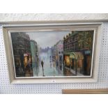 An oil on board "Paris street scene"