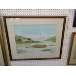 A framed watercolour, Scottish river scene,