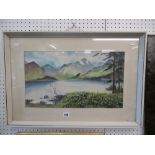 A framed watercolour landscape signed