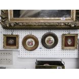 Two gilt framed miniature paintings and two Limoges plaques