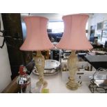 A pair of vintage white alabaster table lamps