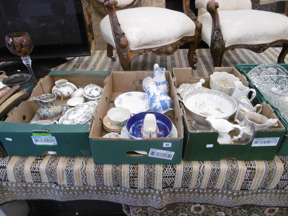 Three boxes of assorted 19th century and later pottery and porcelain items