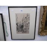 A framed and glazed pen and ink,