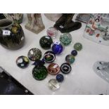 A collection of fifteen assorted paperweights and Swarovski Fox figure including Victorian examples