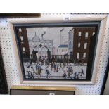 A framed embroidery Indsutrial scene, after L.