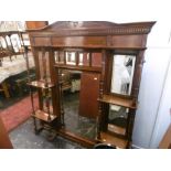 A large Edwardian Mahogany over mantle mirror width 142cm height 154cm
