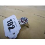 An white metal marked 18ct diamond and ruby ring, centre rose cut diamond 0.