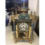 A Louis XVI style cloisonne, gilt and brass mantle clock, glass missing at front and rear,