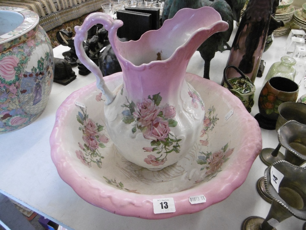 A decorative jug and bowl set