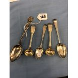 A small collection of Georgian and Victorian flatware including a pair of George Adams salt spoons