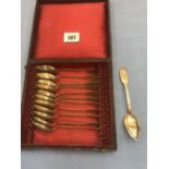 A boxed set of 19th century Contiental 13 loth silver coffee spoons circa 1900