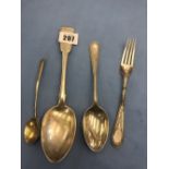 A small quantity of silver flatware including Russian silver table spoon,
