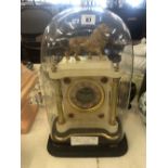 A French white alabaster clock surmounted with lion,