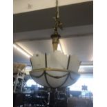 An art deco French 1920s brass and glass ceiling light