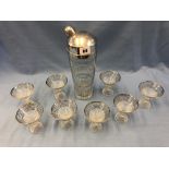 An art deco cocktail set chrome glass, slight wear on few of glasses,