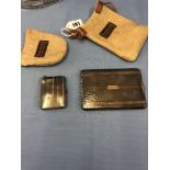 A silver and 14ct gold cigarette case and matching vesta case possible J.