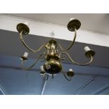 SIX BRANCH BRASS CHANDELIER